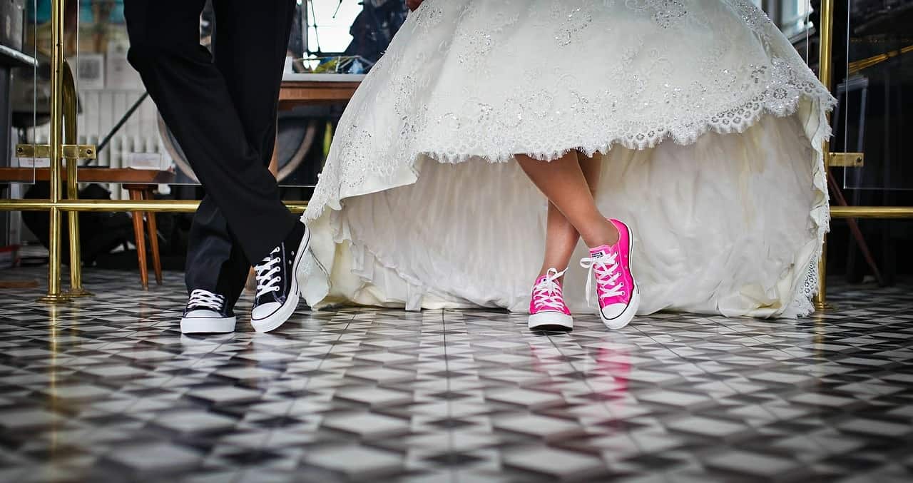 trainers under wedding dress